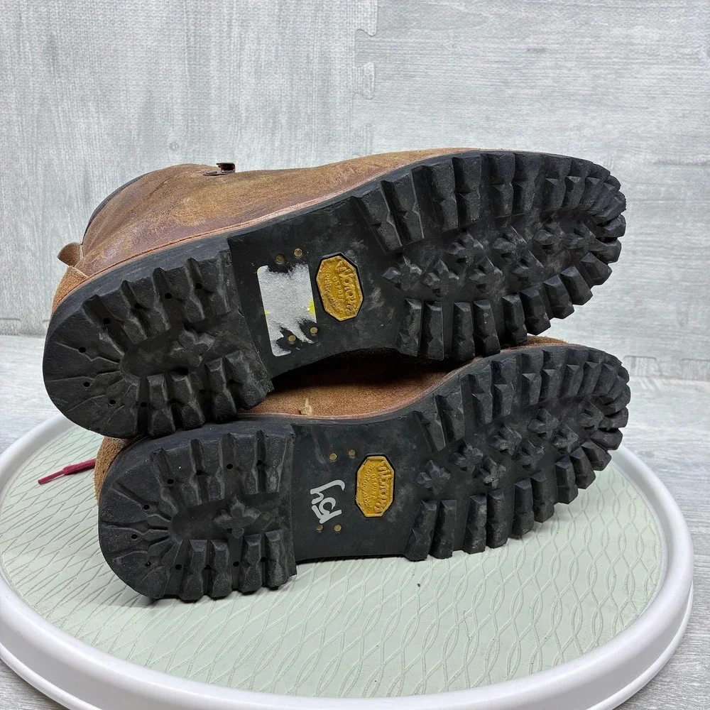 Vintage Hiking Mountaineering Boots Mens 12 Brown Suede Leather Vibram Lug Sole